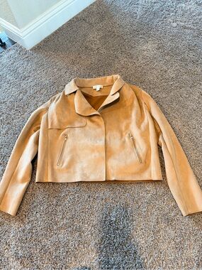 She + Sky Tan Suede Bomber Cropped Jacket